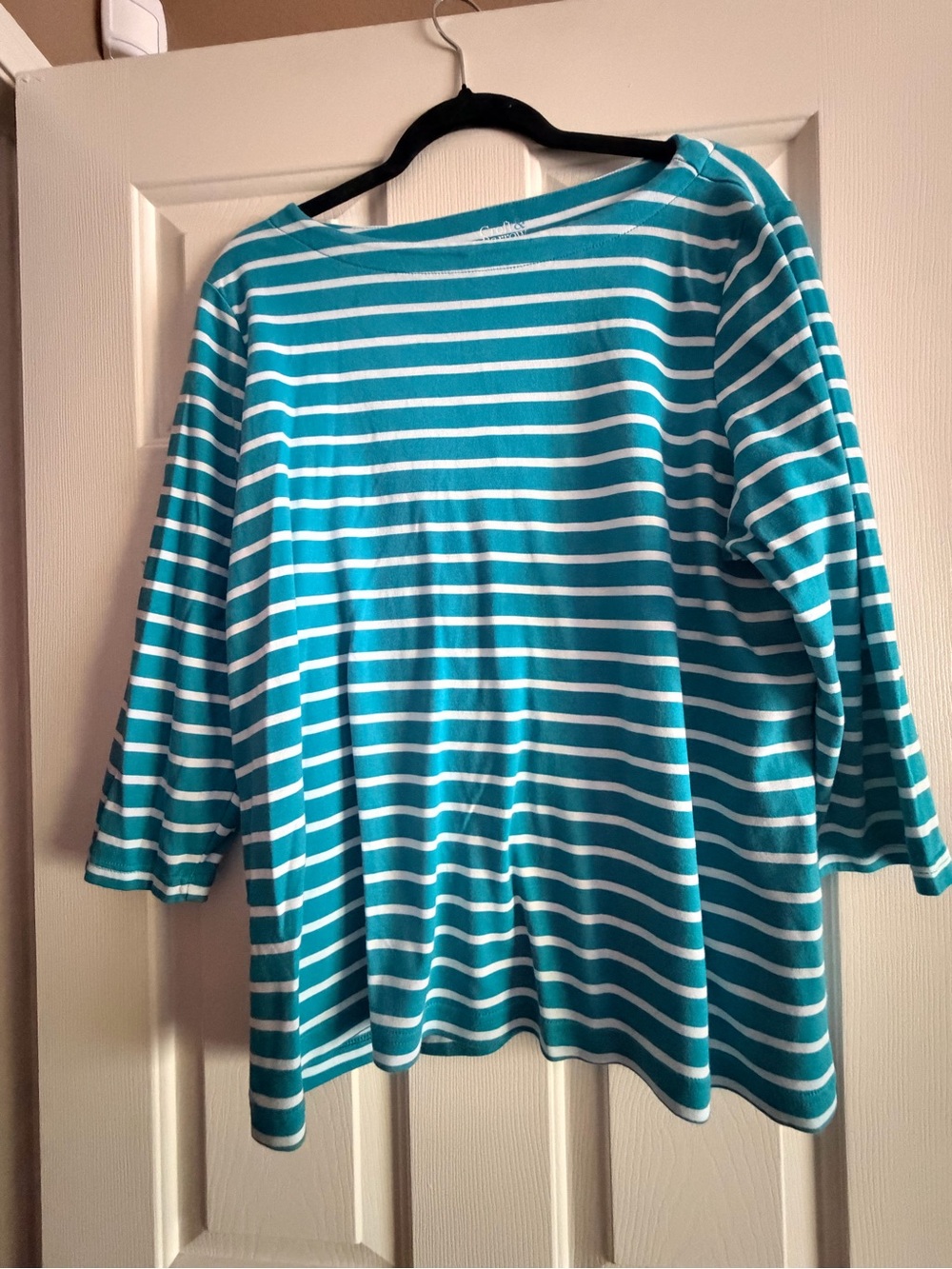 croft & barrow Teal and White Striped Long Sleeve Top